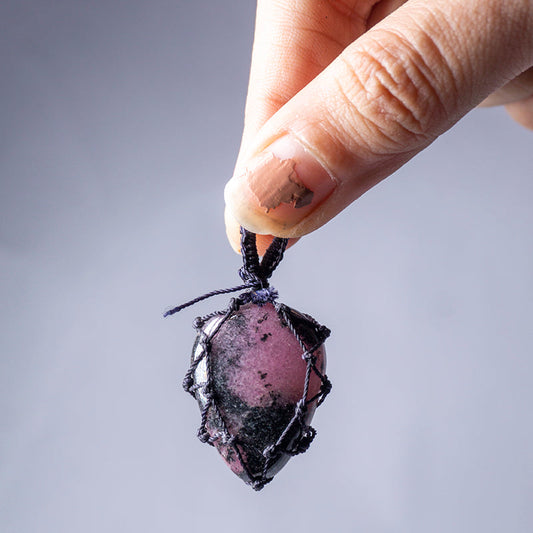 Rhodonite Crystal Crochet Pendant