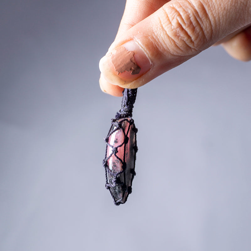 Rhodonite Crystal Crochet Pendant