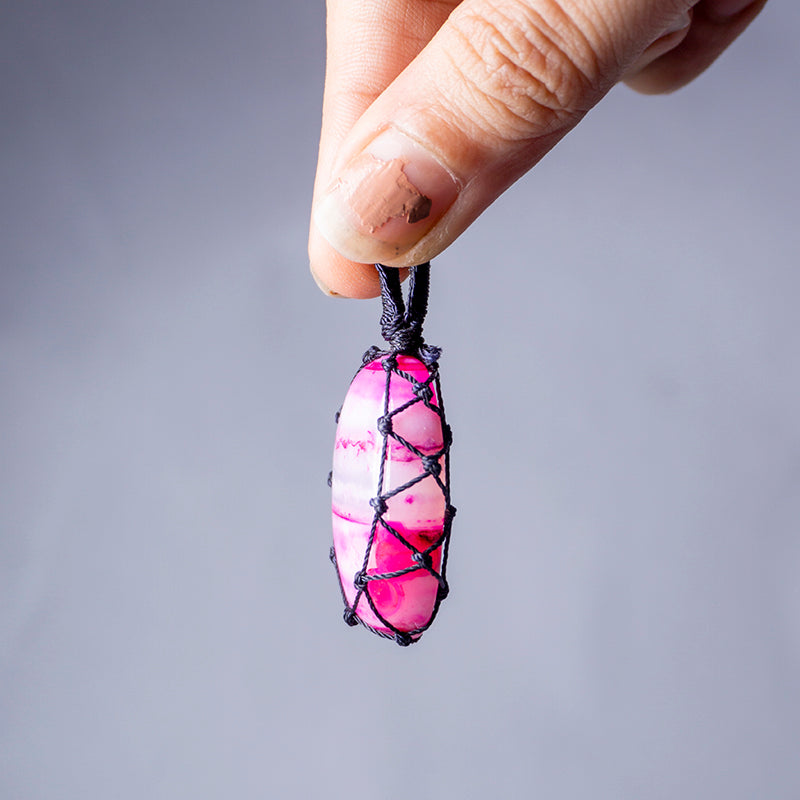 Pink Onyx Crystal Crochet Pendant