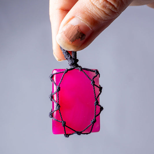 Pink Onyx Crystal Crochet Pendant