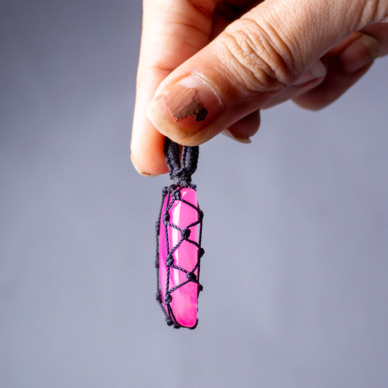Pink Onyx Crystal Crochet Pendant