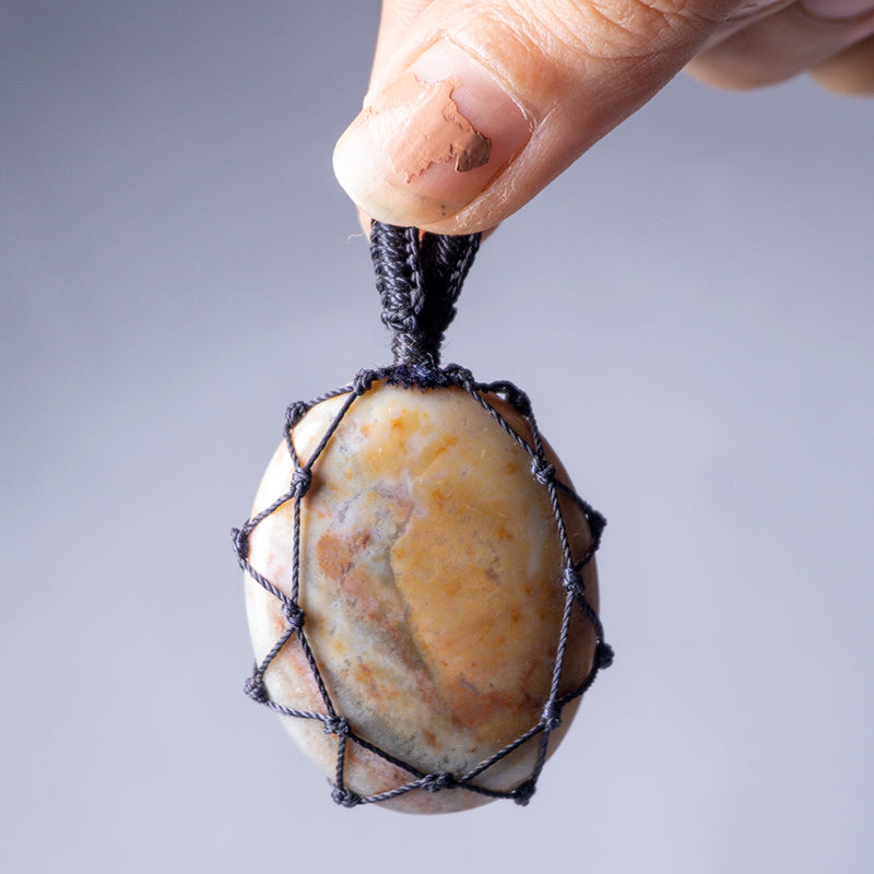 Crazy Lace Agate Crystal Crochet Pendant
