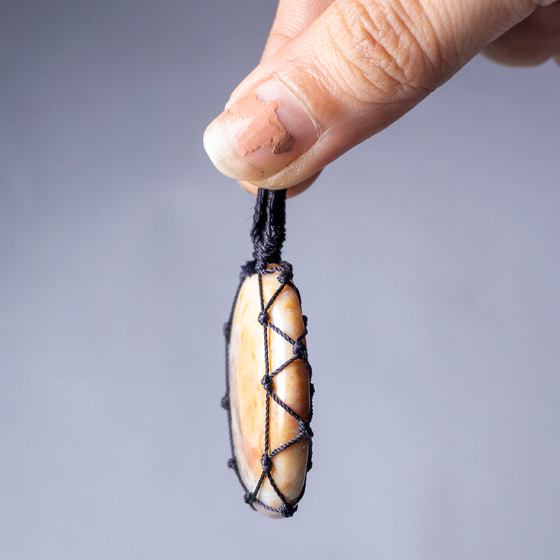 Crazy Lace Agate Crystal Crochet Pendant