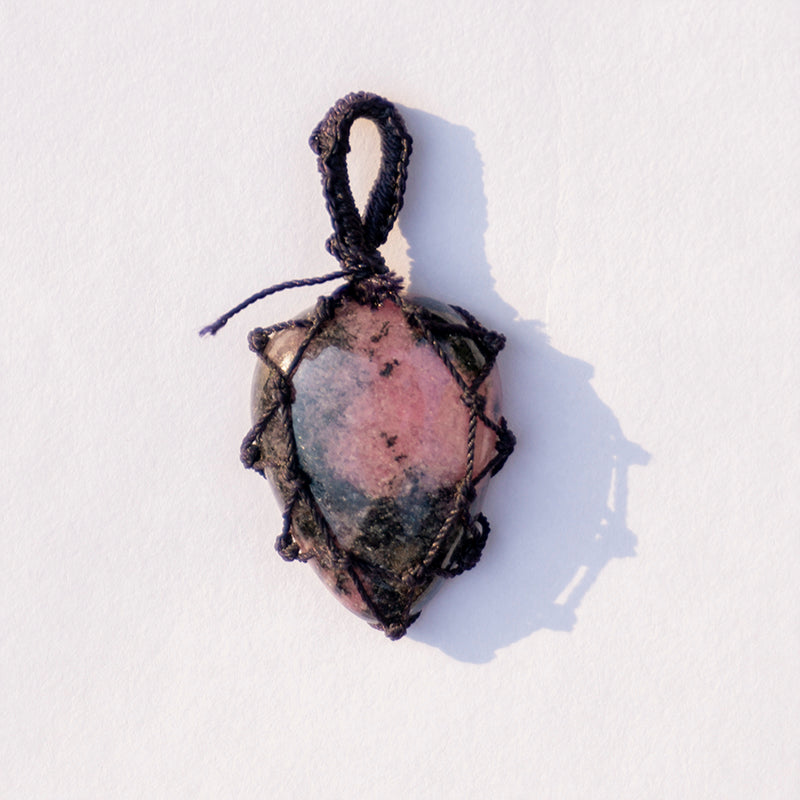 Rhodonite Crystal Crochet Pendant
