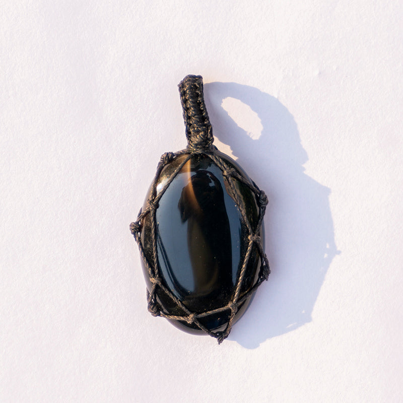 Black Onyx Crystal Crochet Pendant