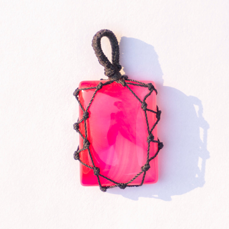 Pink Onyx Crystal Crochet Pendant