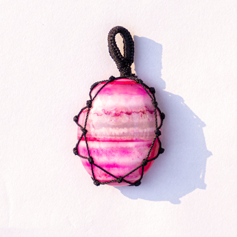 Pink Onyx Crystal Crochet Pendant