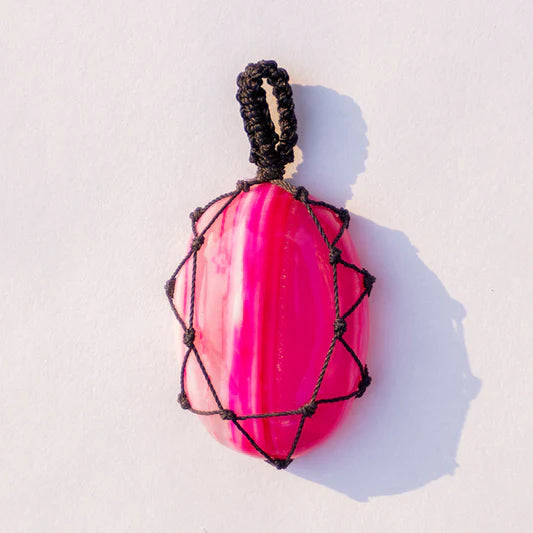 Pink Onyx Crystal Crochet Pendant
