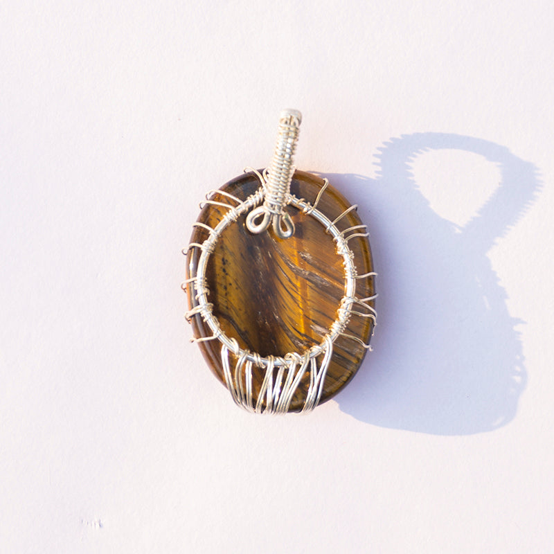 Tiger's Eye Crystal Oval Tree Pendant