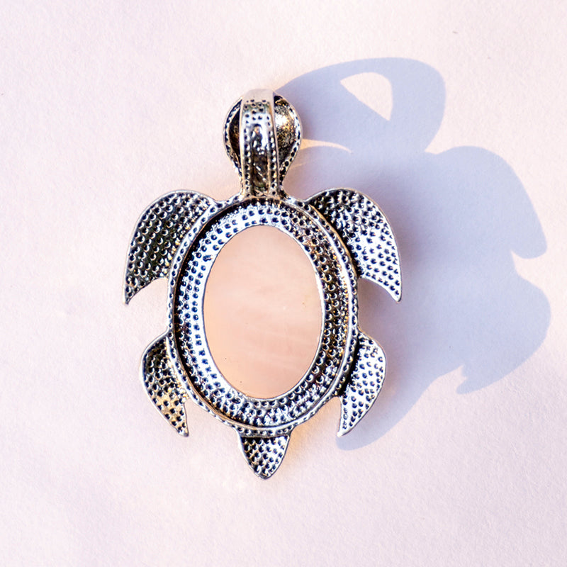 Rose Quartz Crystal Turtle Pendant