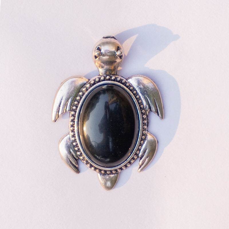 Black Onyx Crystal Turtle Pendant