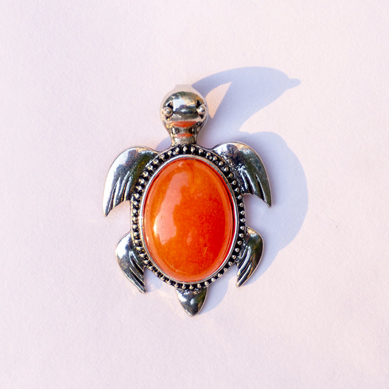 Carnelian Crystal Turtle Pendant