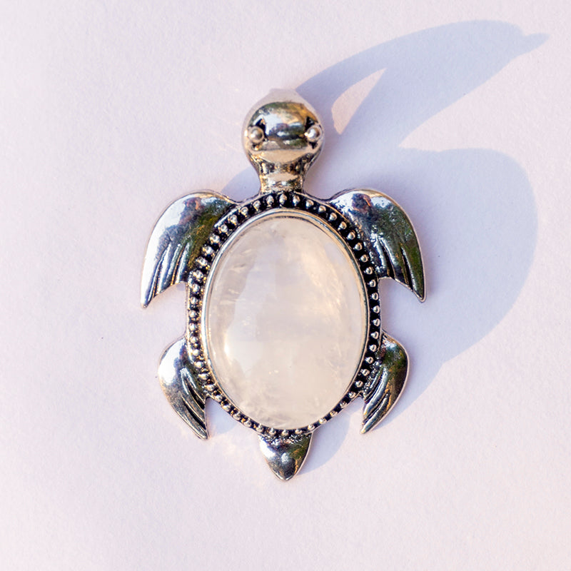 Clear Quartz Crystal Turtle Pendant