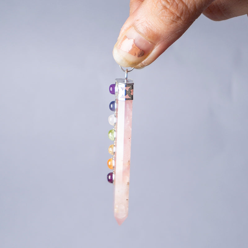 Rose Quartz Crystal Flat Wand Pendant