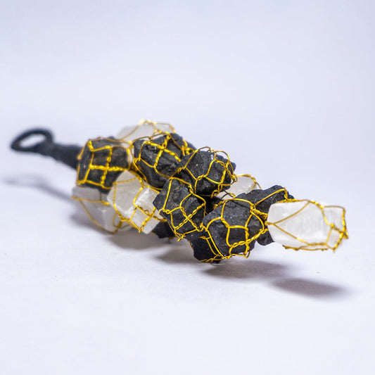 Golden Selenite And Tourmaline Hanger