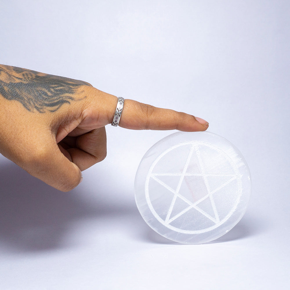 Pentagram Selenite Crystal Slab