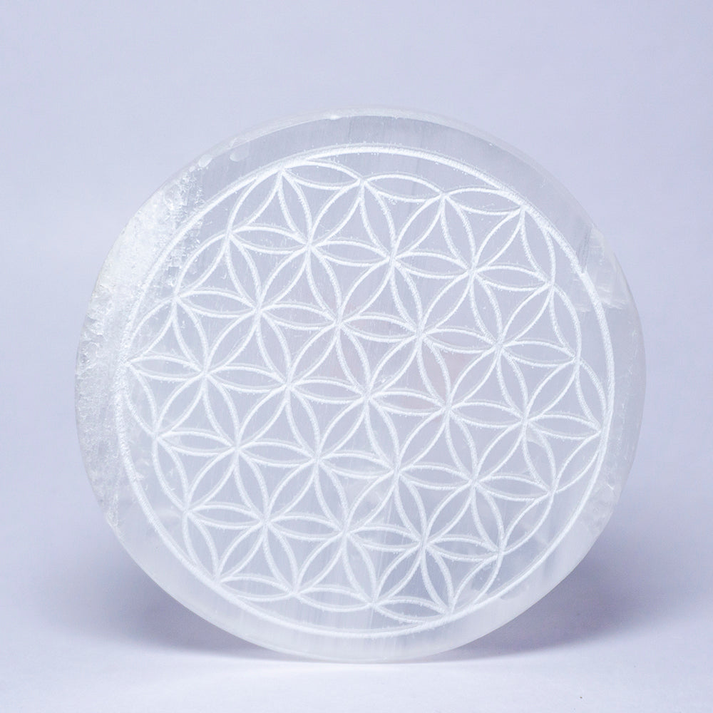 Flower Of Life Selenite Crystal Slab