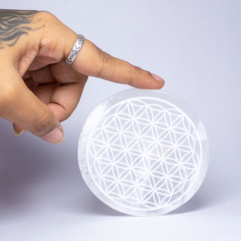 Flower Of Life Selenite Crystal Slab