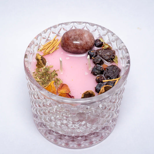 Heart Healer With Strawberry Quartz Intention Candle/Altar Candle/Ritual Candle/Spell Candle