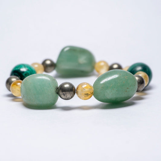 Financial Abundance With Successful Movement , Material Wealth And Growth , Success In All Projects And Ventures , New Beginnings Intention Bracelet (Pyrite Crystal,Green Aventurine,Citrine Crystal,MalachiteCrystal)