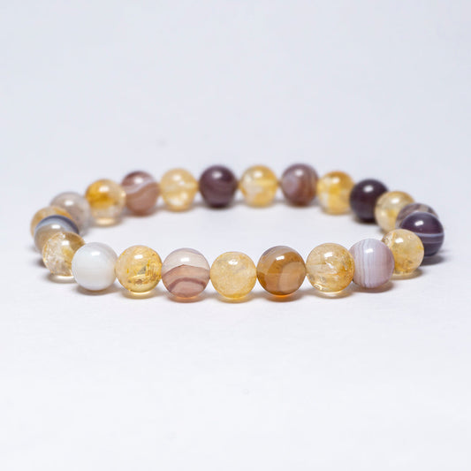 Successful Forward Movement , Overcoming All Blockages , Burst Of Sun Energy , Happiness , Fame Intention Bracelet(Botswana Agate Crystal,Citrine Crystal)
