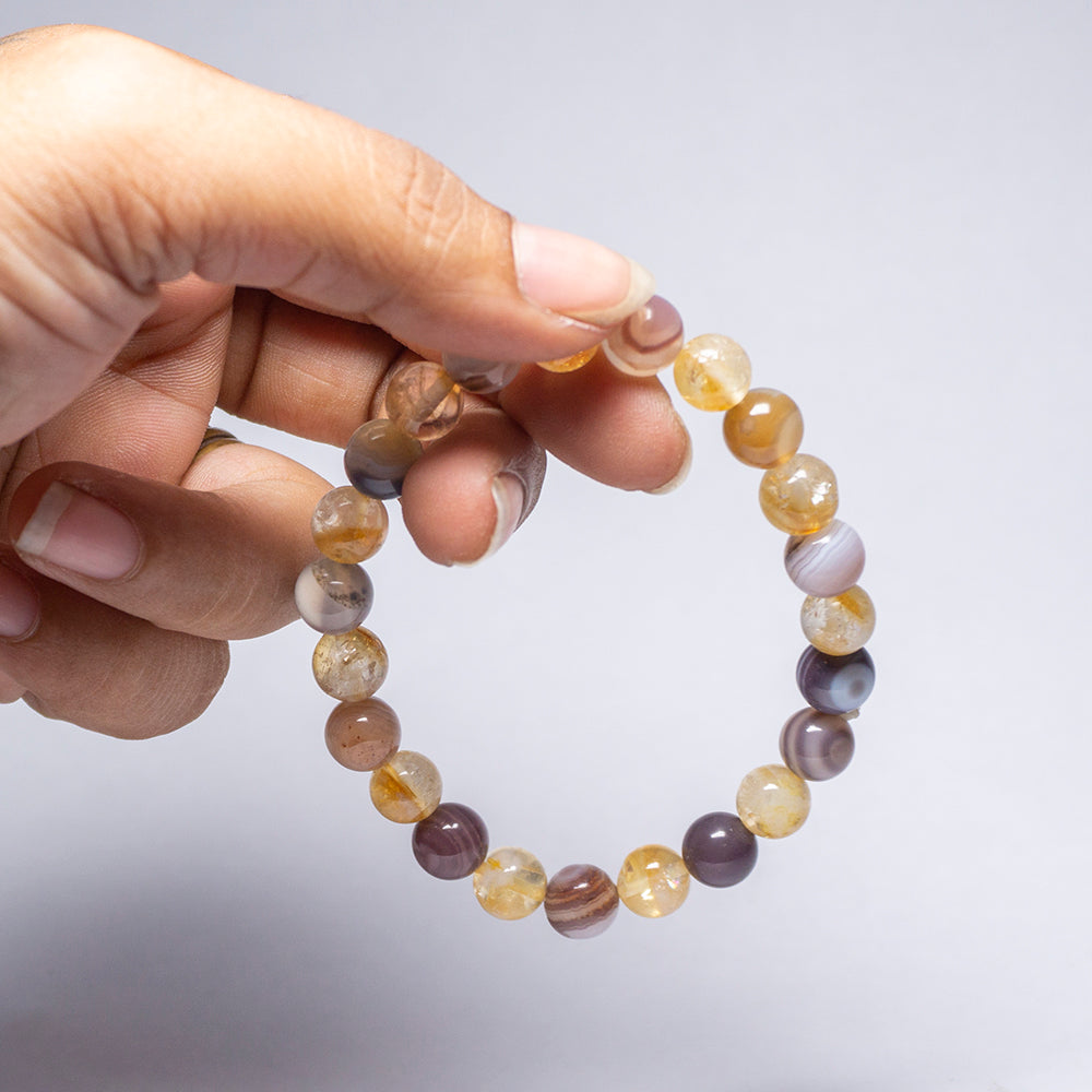Successful Forward Movement , Overcoming All Blockages , Burst Of Sun Energy , Happiness , Fame Intention Bracelet(Botswana Agate Crystal,Citrine Crystal)
