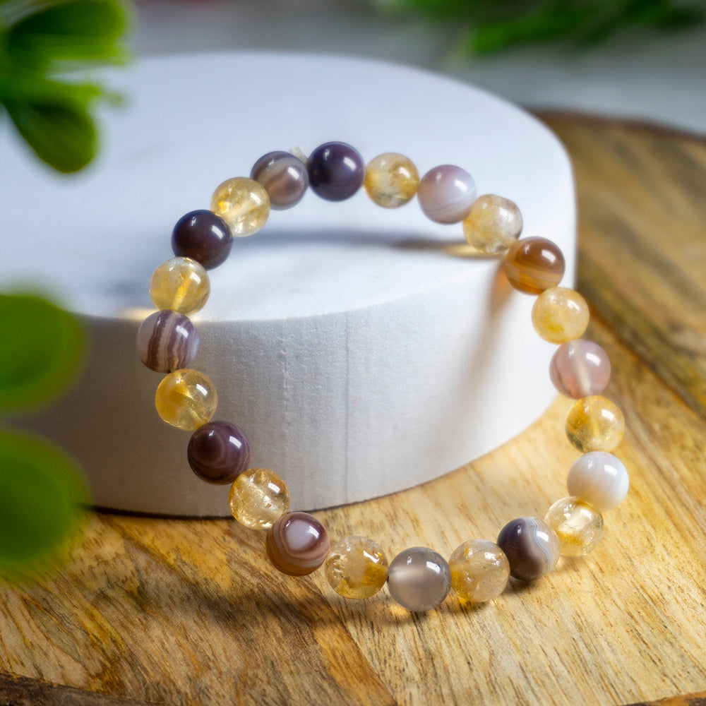 Successful Forward Movement , Overcoming All Blockages , Burst Of Sun Energy , Happiness , Fame Intention Bracelet(Botswana Agate Crystal,Citrine Crystal)