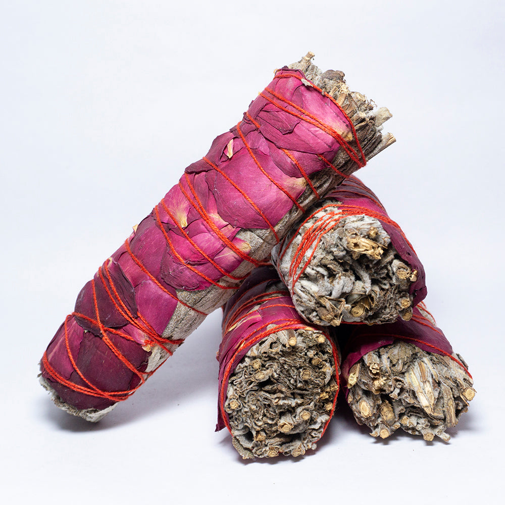 Pack Of 4 -Sage With Rose Smudge Stick Bundle