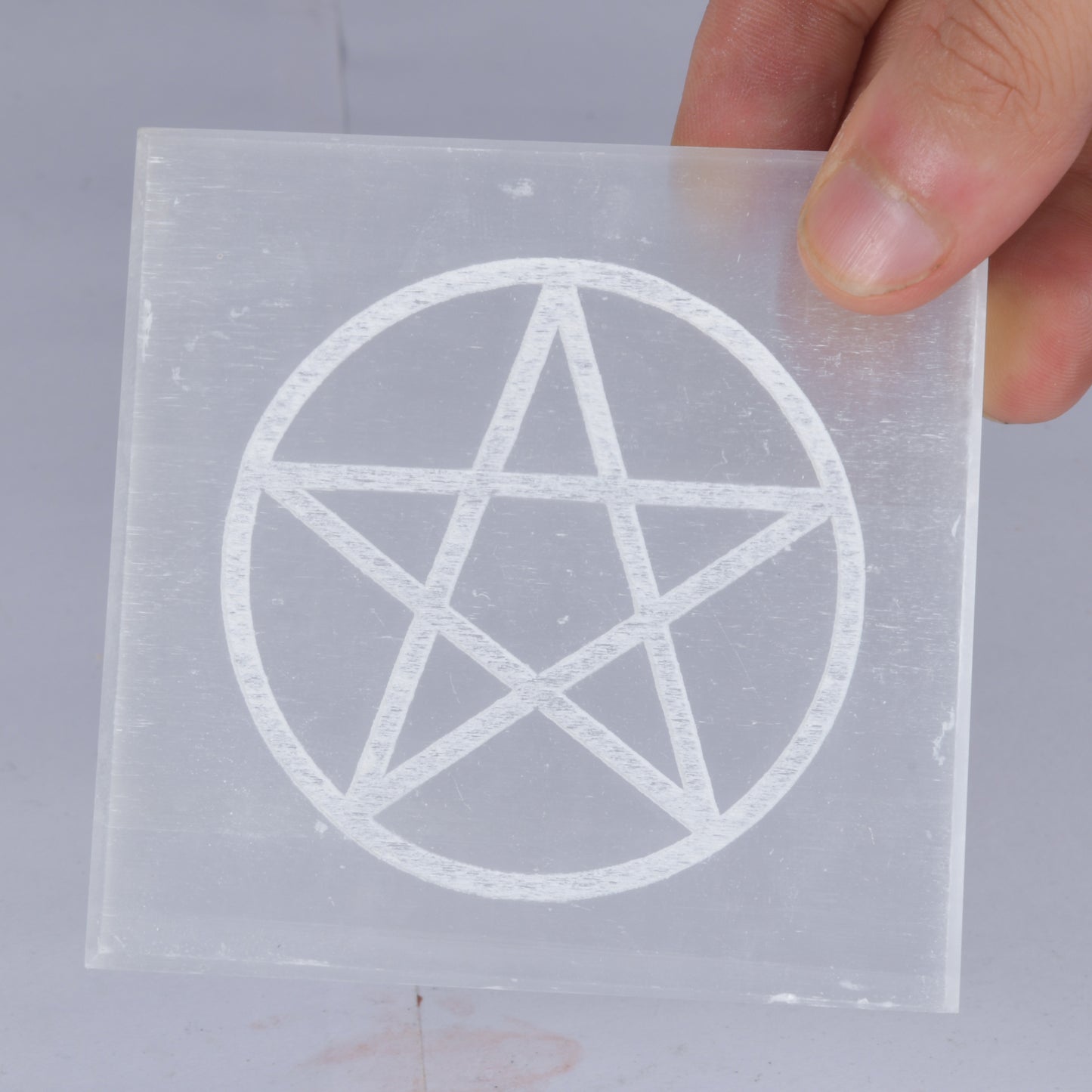Real Square Pentacle Sign Selenite Slab