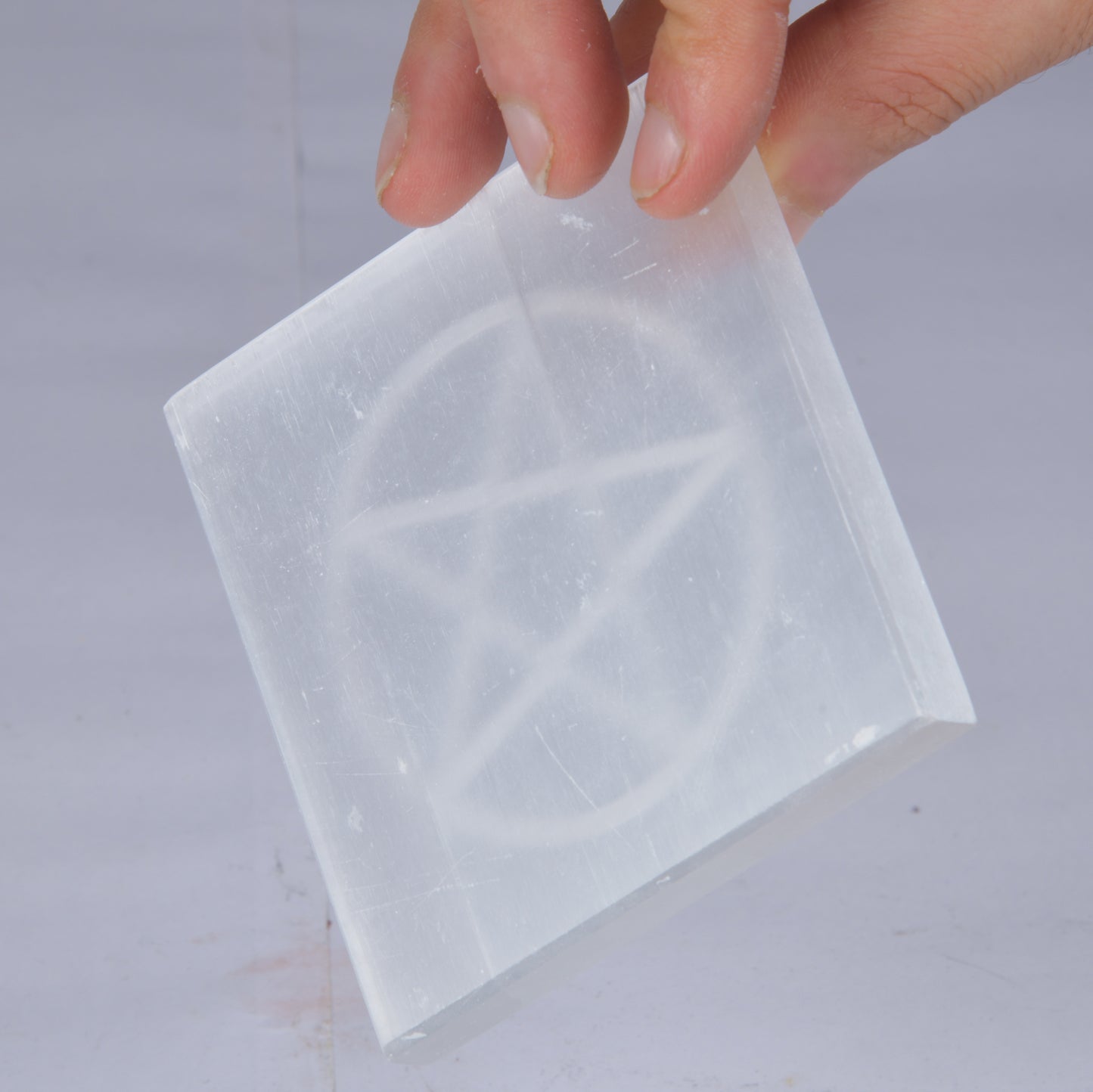 Real Square Pentacle Sign Selenite Slab