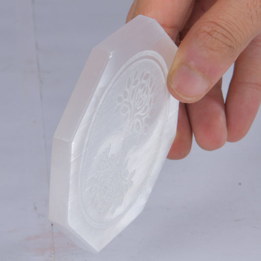 Real Octagon Yin Yang Tree of Flower Sign Selenite slab