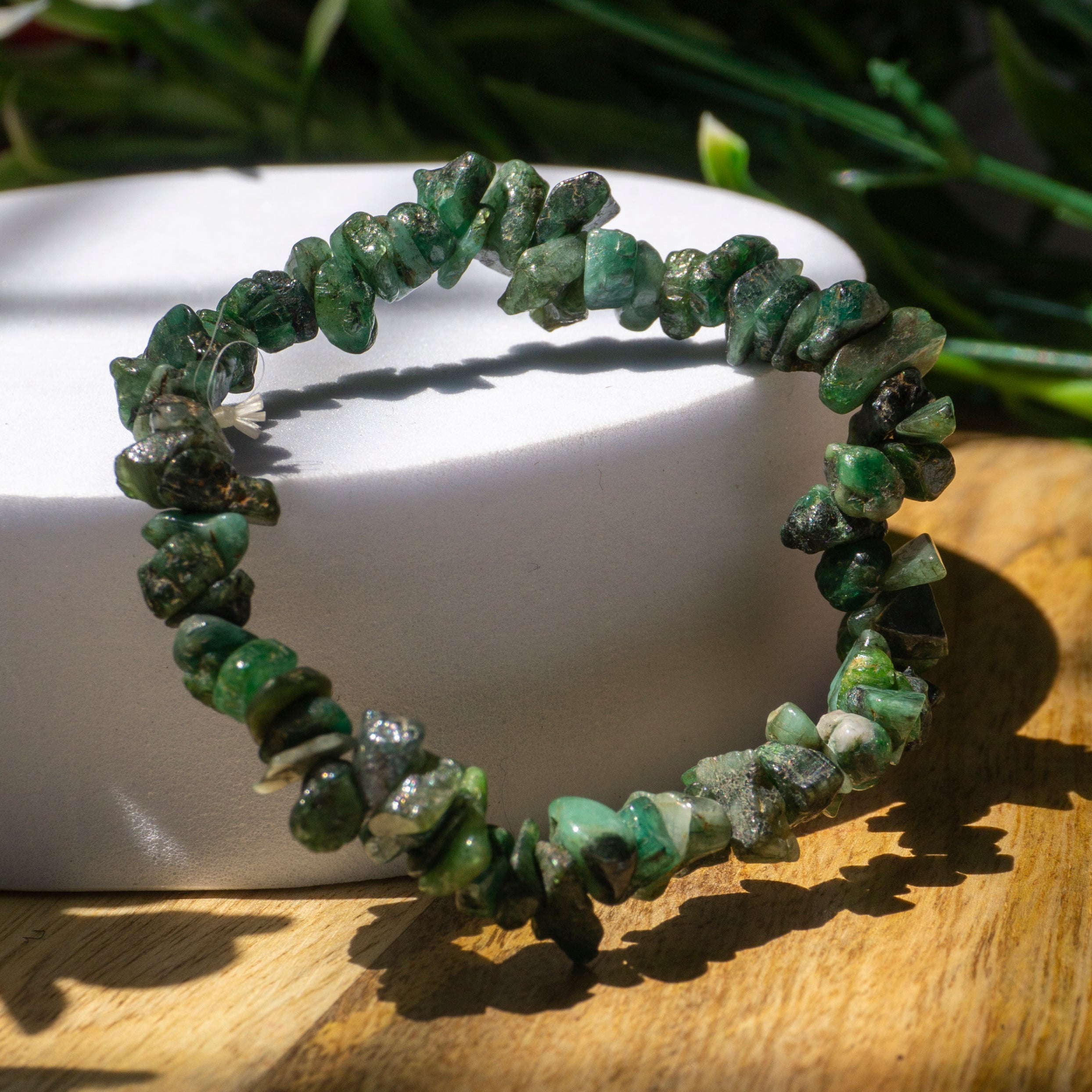 Green Jade Crystal Chip Bracelet by Witch Way Out