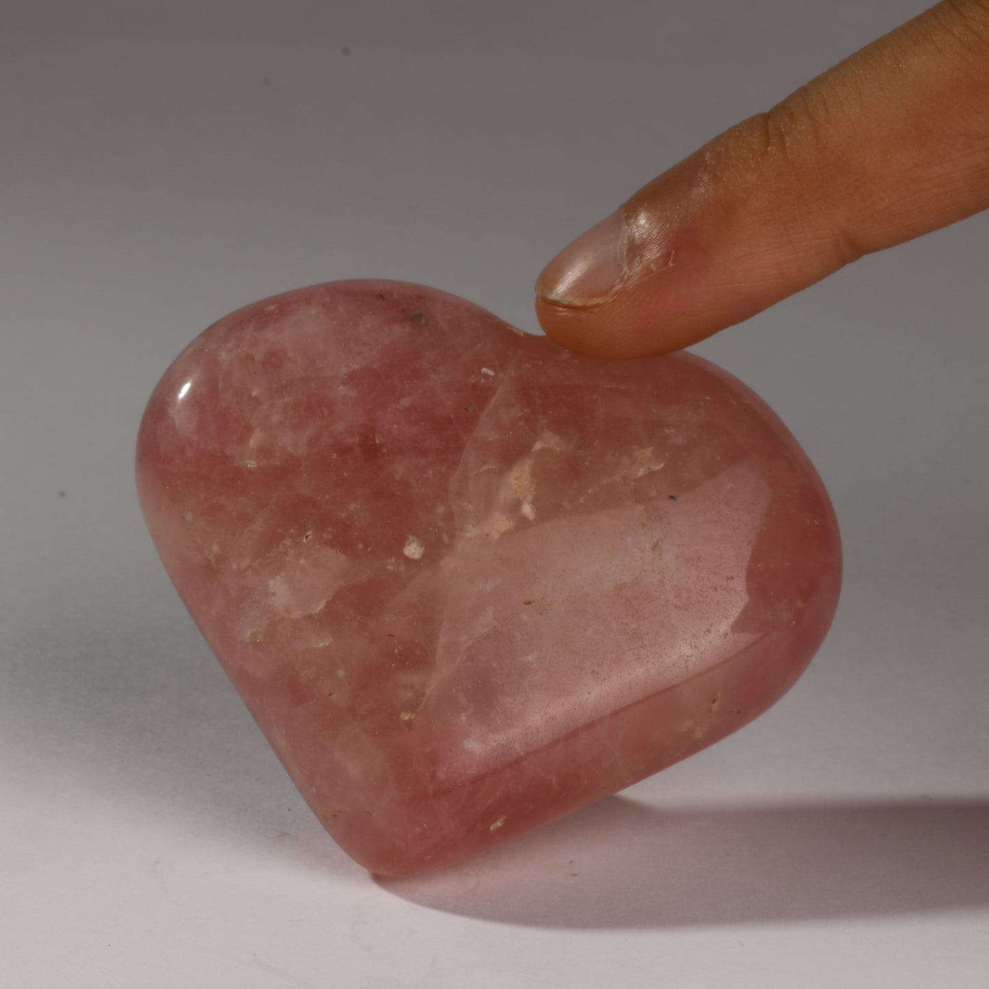 Real Rose Quartz Heart Crystal Palm Stone