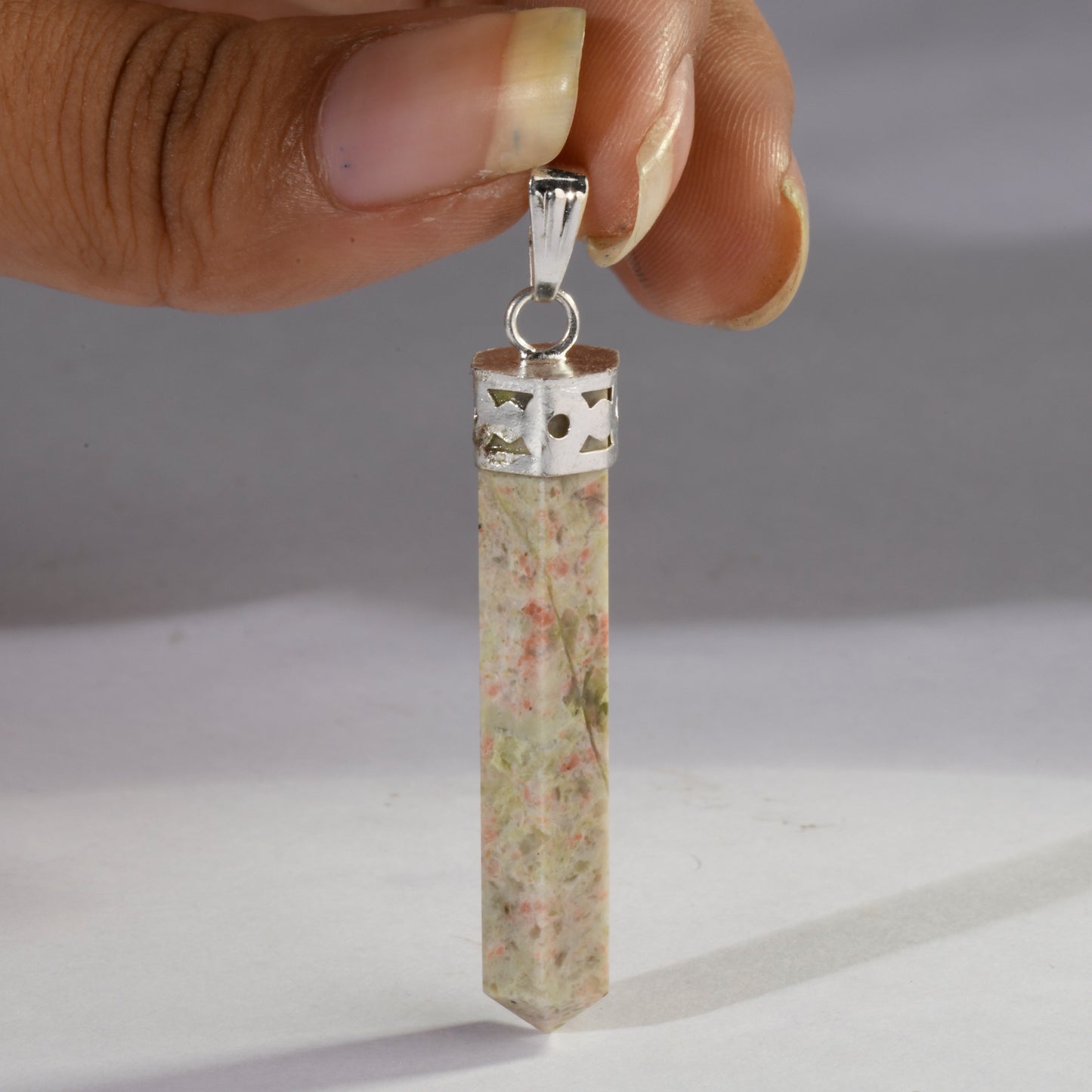 Real Unakite Crystal and Stone Necklace Point Pendant Jewellery
