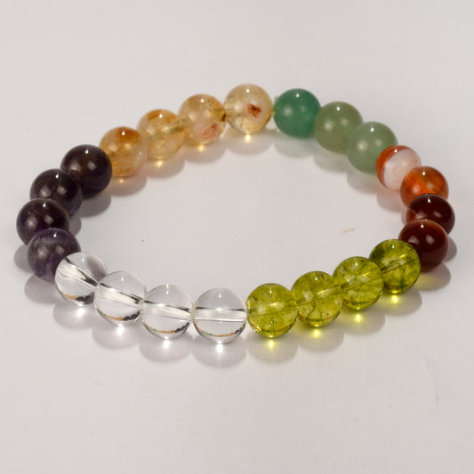 Carnelian Citrine Quartz Amethyst Aventurine and Peridot Crystal Bracelet