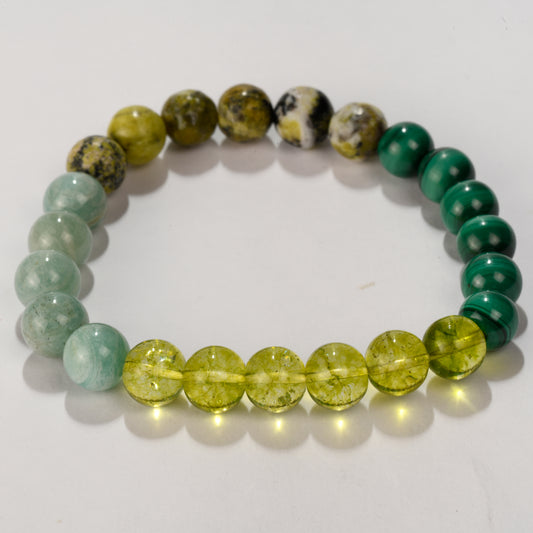Real Getting rid of writers block Crystal and Stone Combination Bracelet Jewellery 8mm - peridot, Amazonite, serpentine, malachite)