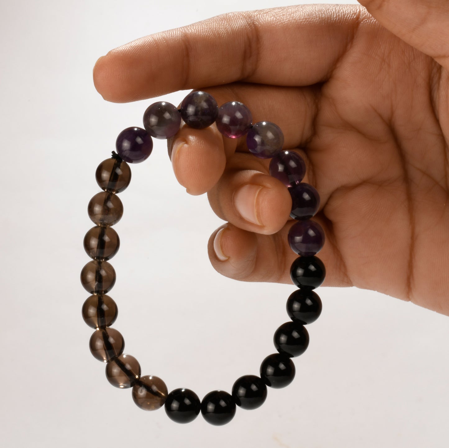 Real Traveling and Exploring Crystal and Stone Combination Bracelet Jewellery 8mm- (heal your inner world) - Black Onyx, Smokey Quartz, Amethyst - Travel within and Travel the world, Understand and work on your own ambitions!