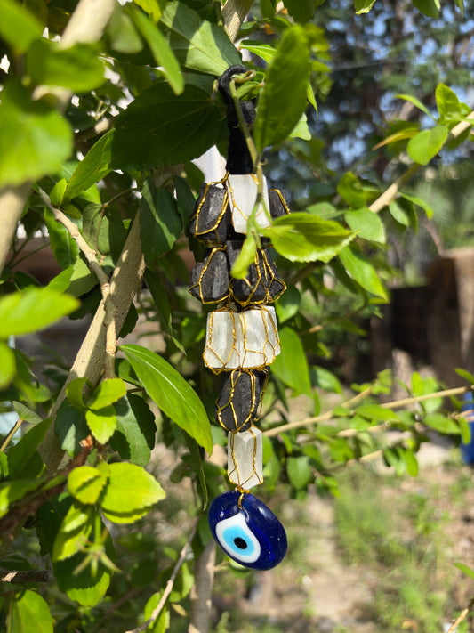 Selenite black tourmaline evil eye hanger hanging for home door protection decor