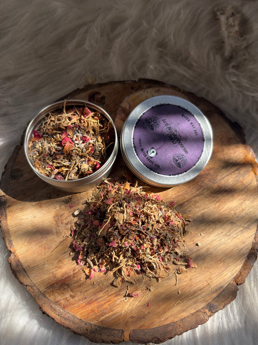 Loose anti anxiety incense blend with natural herbs and resins for calming rituals