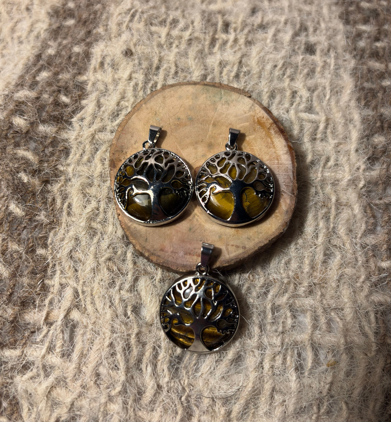 Natural Tiger's Eye Tree of Life pendant with golden brown crystal gemstone