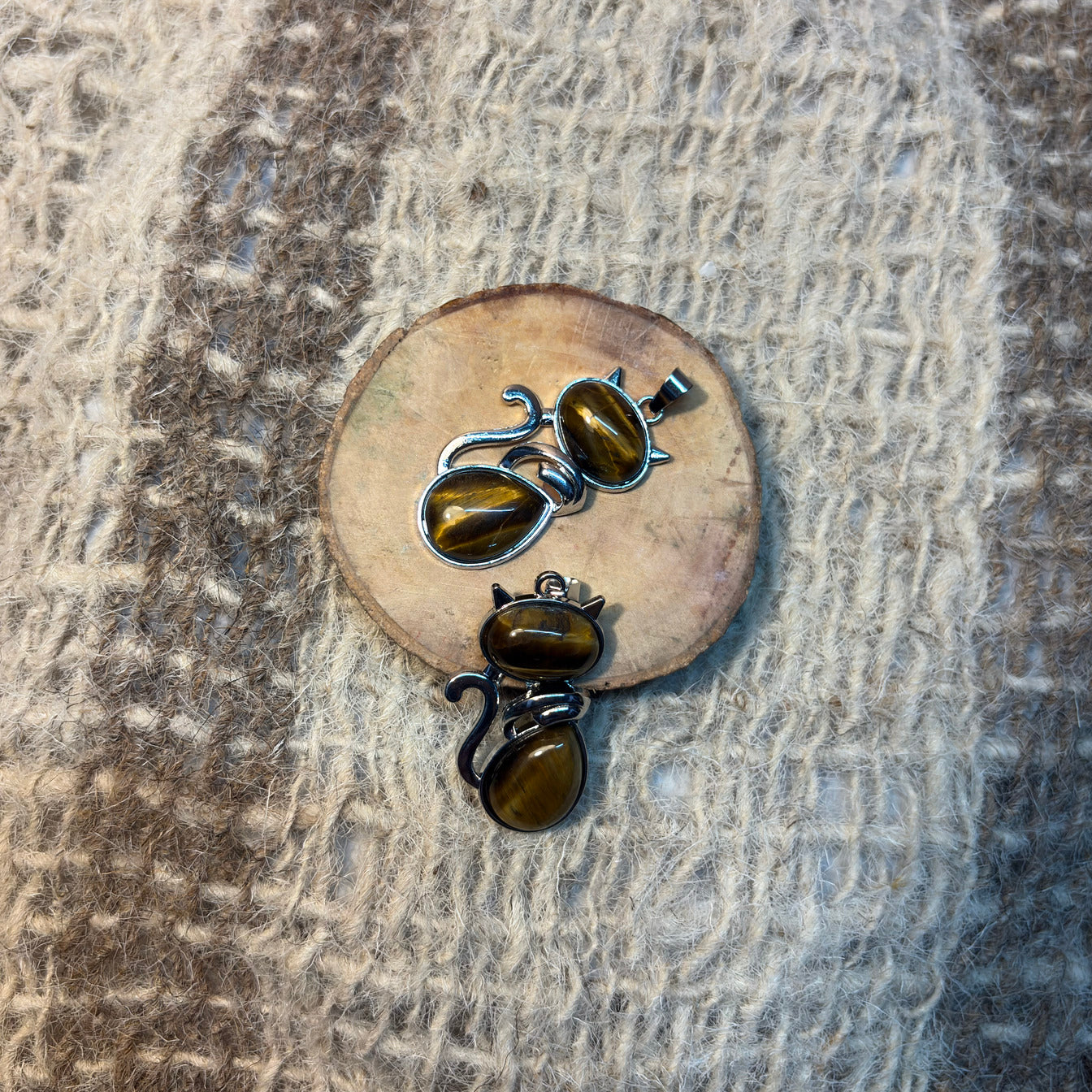 Tiger's Eye crystal cat necklace for prosperity, courage, and personal power