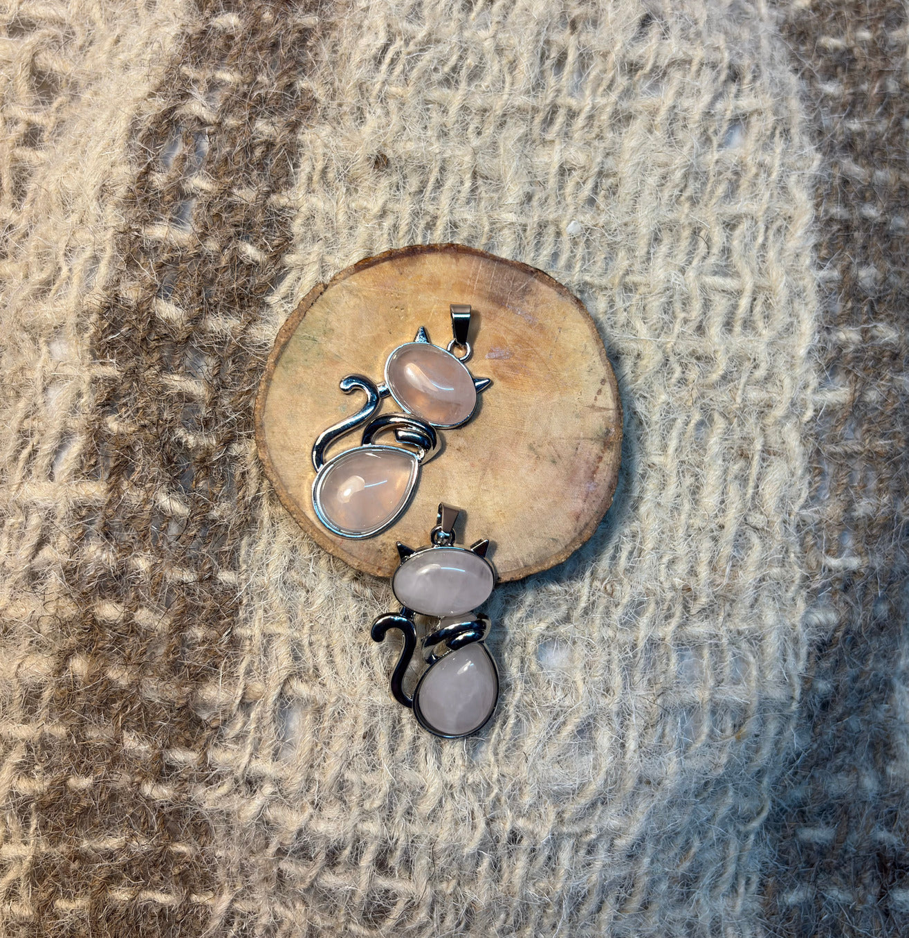 Rose Quartz crystal cat necklace for self-love, compassion, and emotional healing