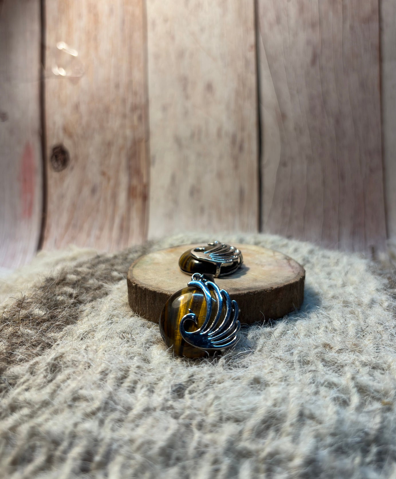 Tiger's Eye crystal peacock necklace for abundance, creativity, and success