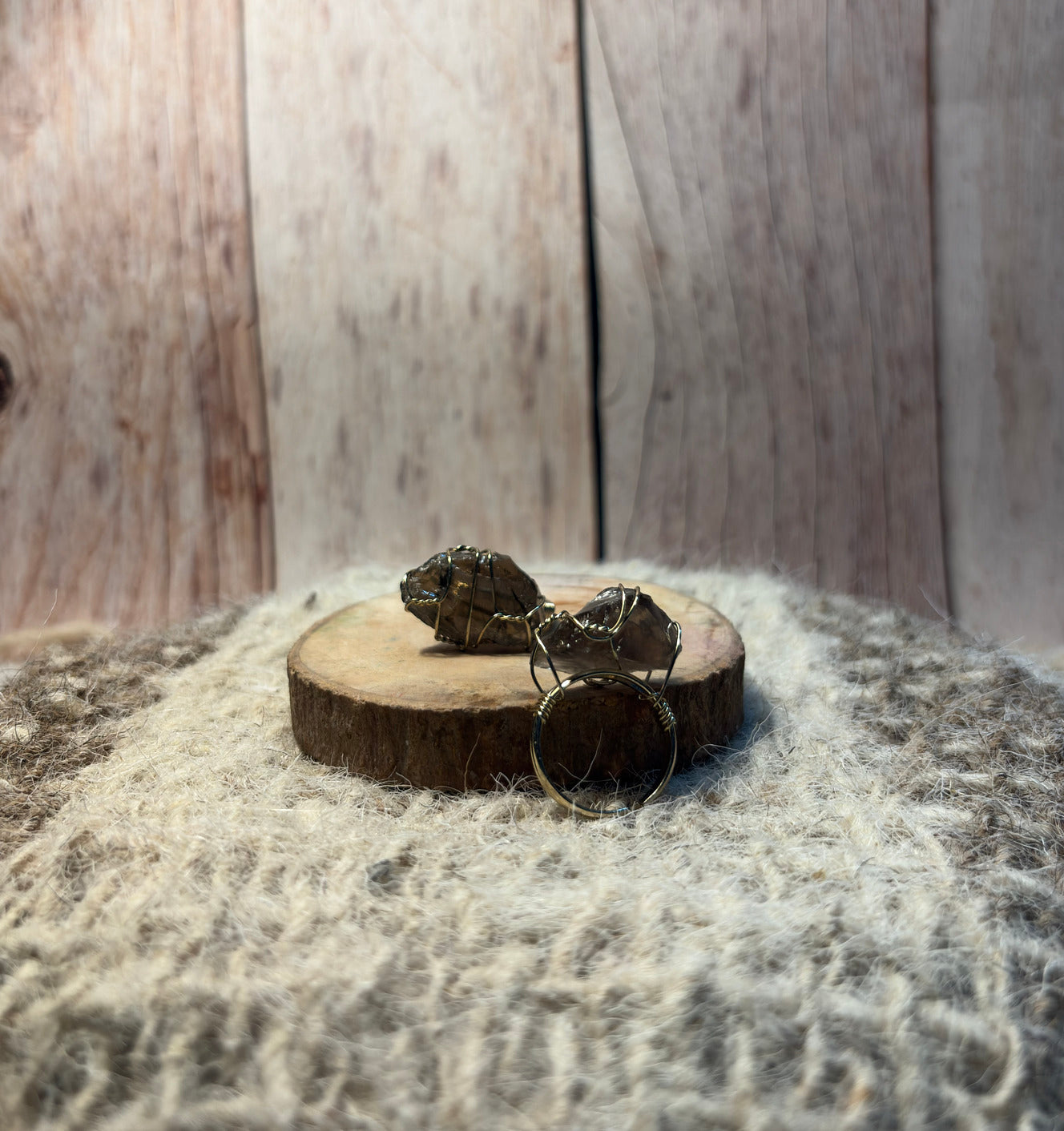Raw Smoky Quartz crystal ring for Root Chakra balance and energy cleansing