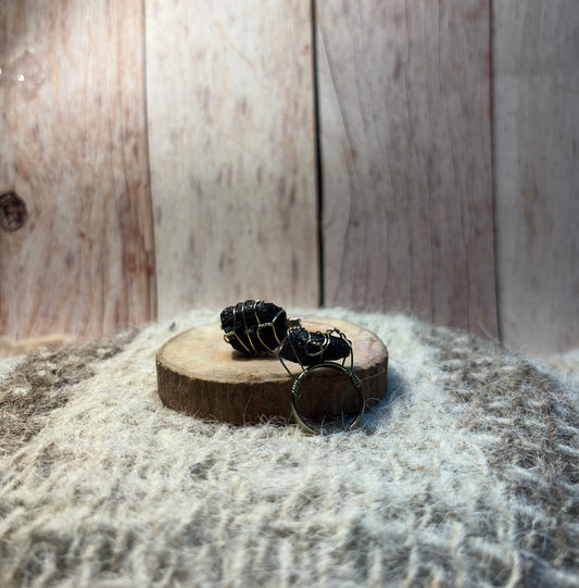 Black Tourmaline crystal ring for Root Chakra healing and energetic protection