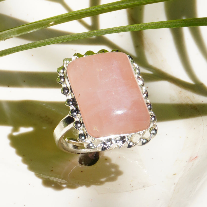 Real Rose Quartz Crystal Ring