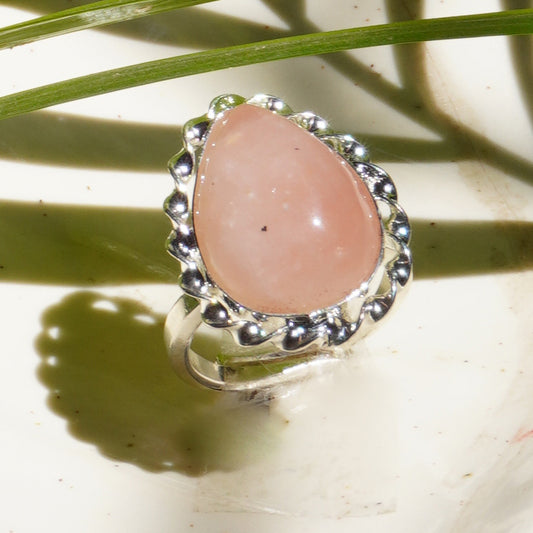 Real Rose Quartz Crystal Ring