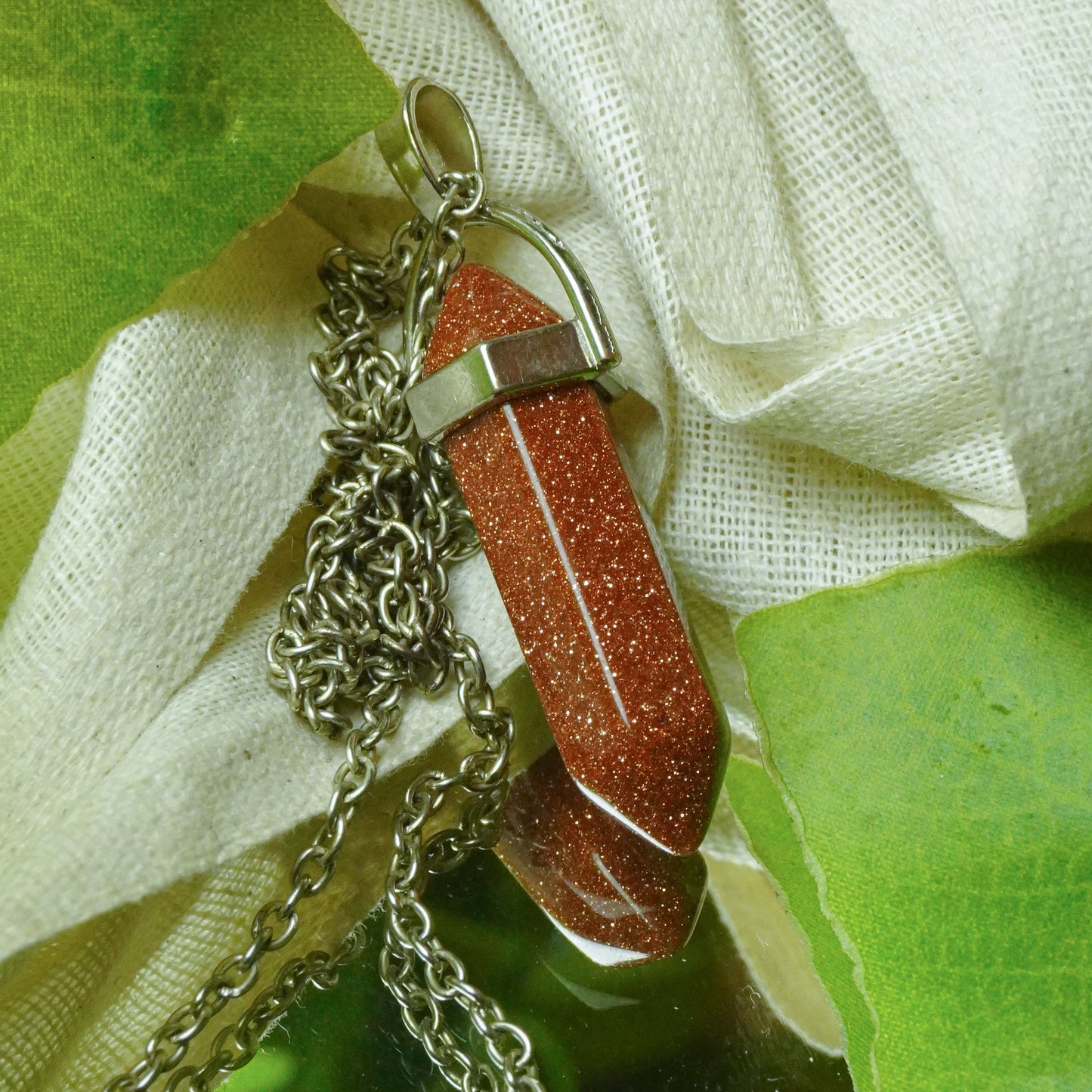 Real Goldstone Crystal Point Pendant
