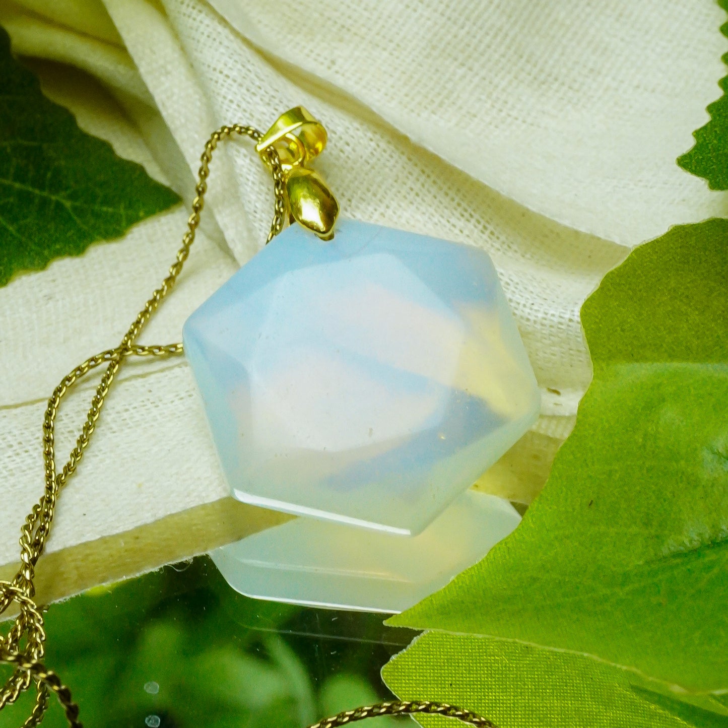 Real Opalite Crystal Hexagon Pendant