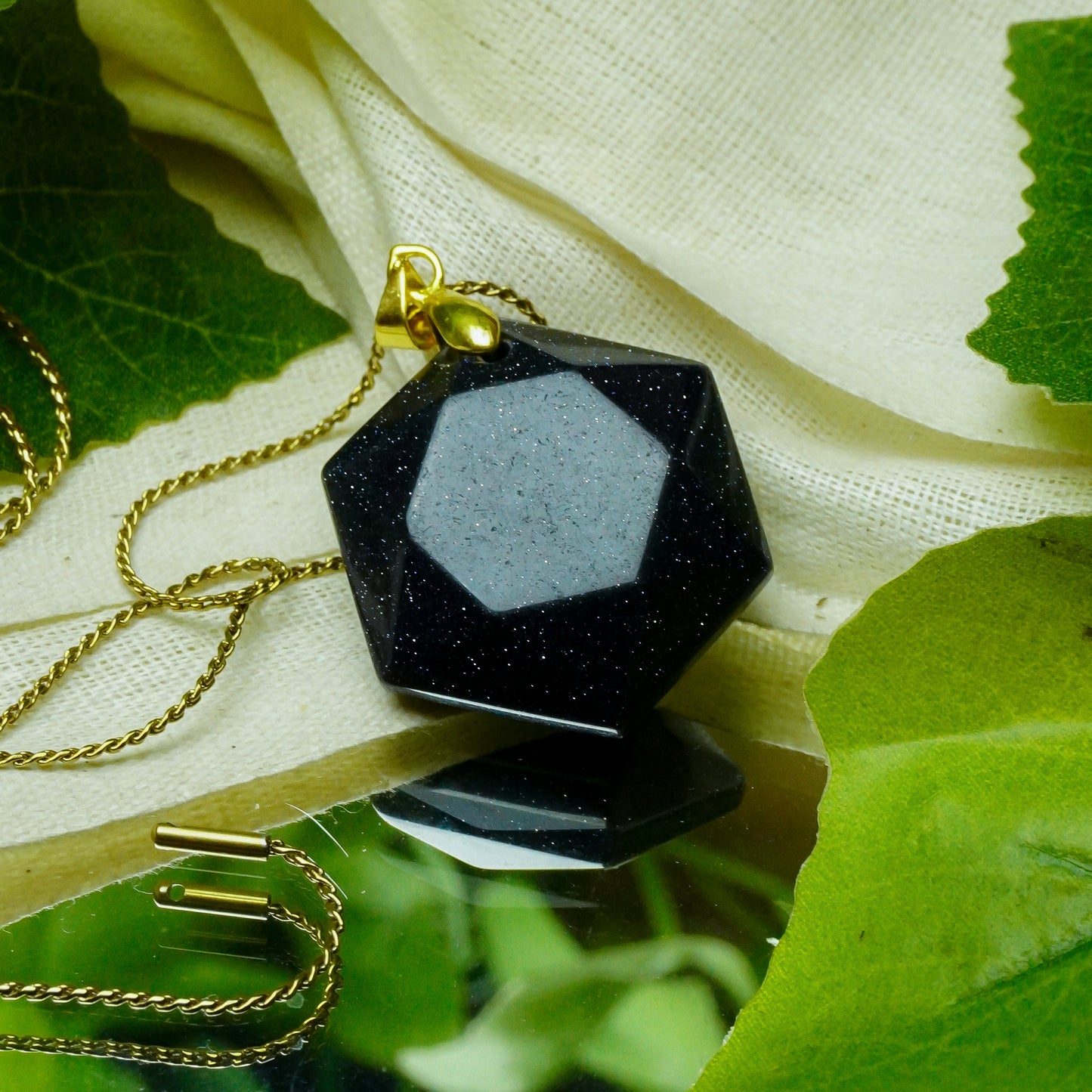 Real Blue Goldstone Crystal Hexagon Pendant